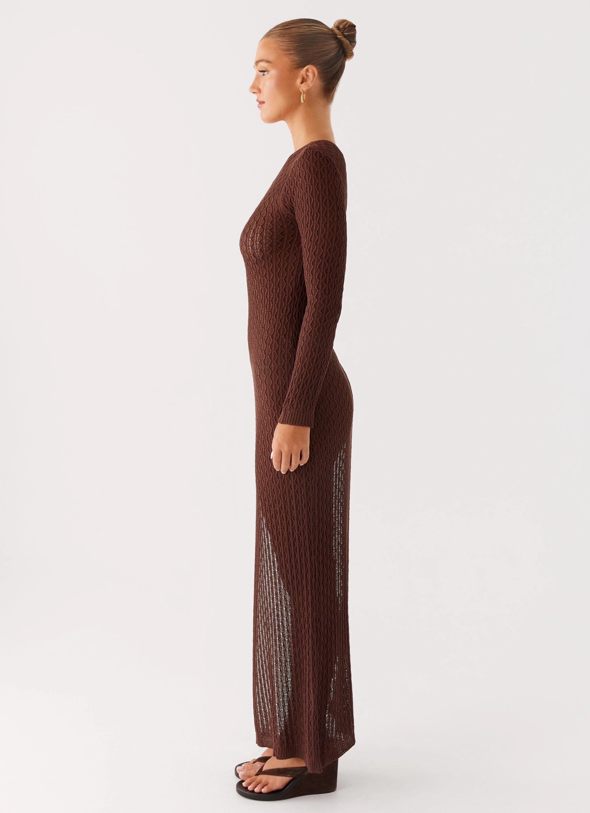 High Neck Front-Slit Kerri Knit Maxi Dress - Dark Chocolate