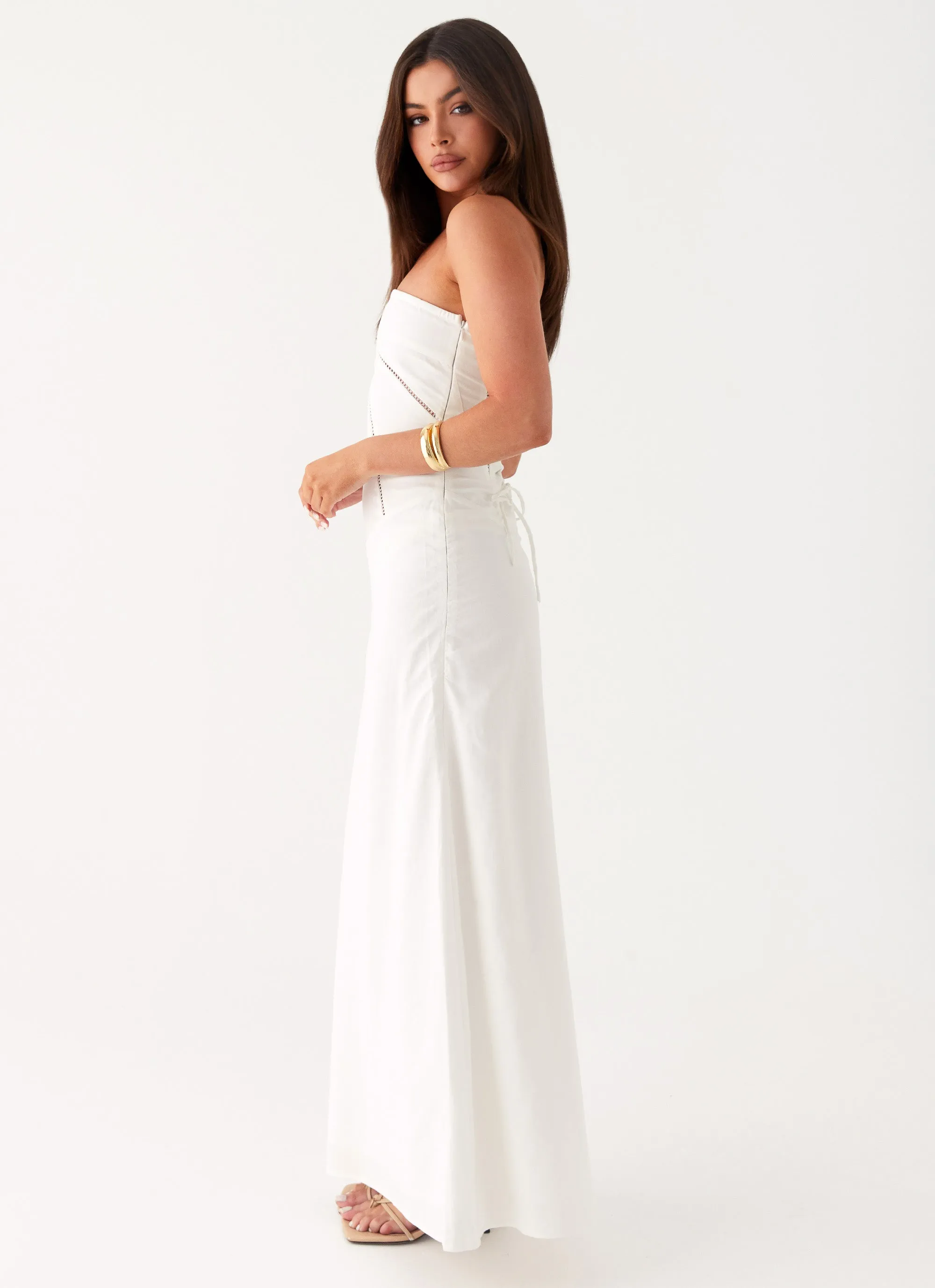 A-Line petite size Cerisa Linen Maxi Dress - White