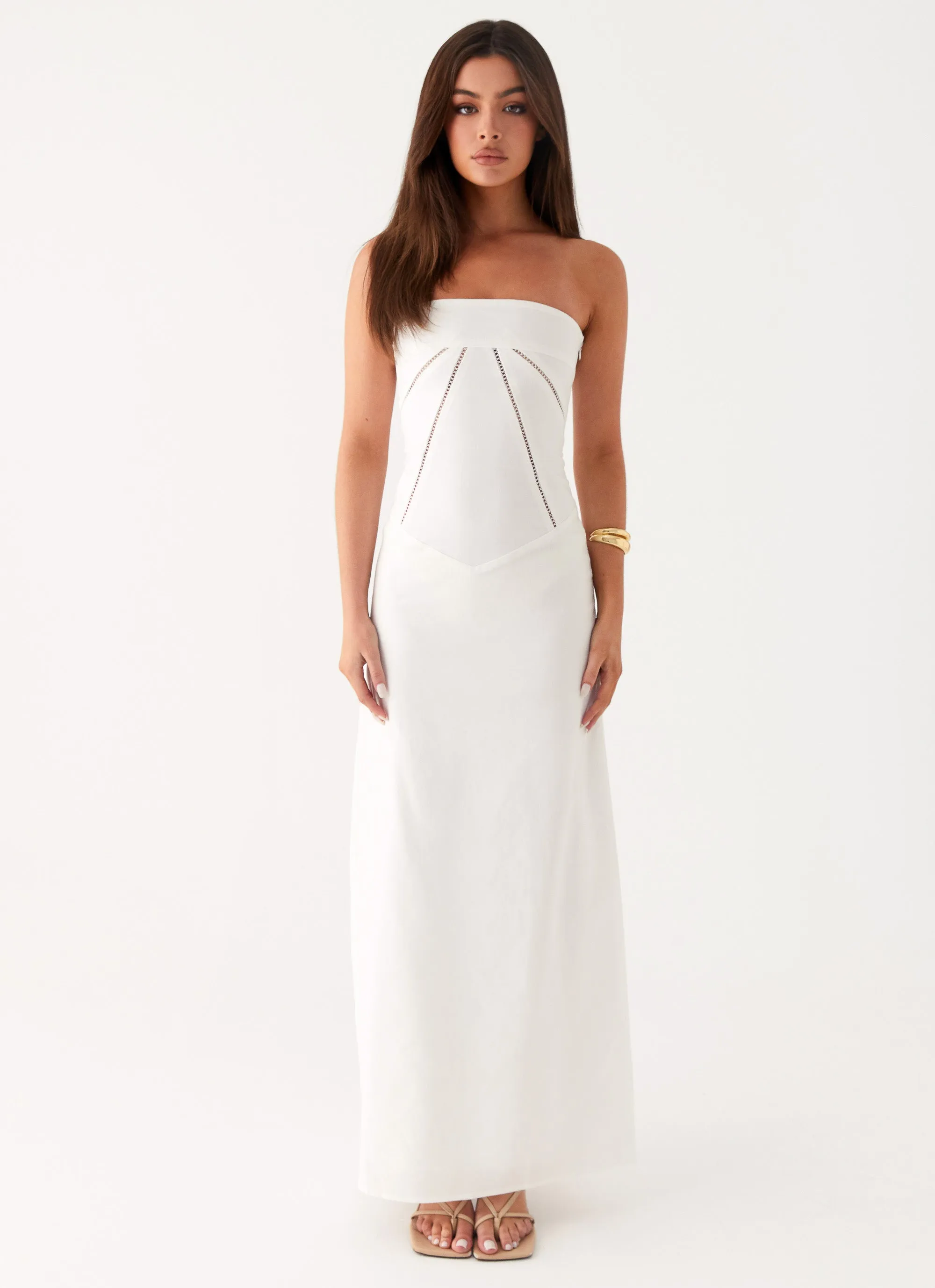 Cerisa Linen Maxi Dress - White Chic Energy Adjustable-Straps