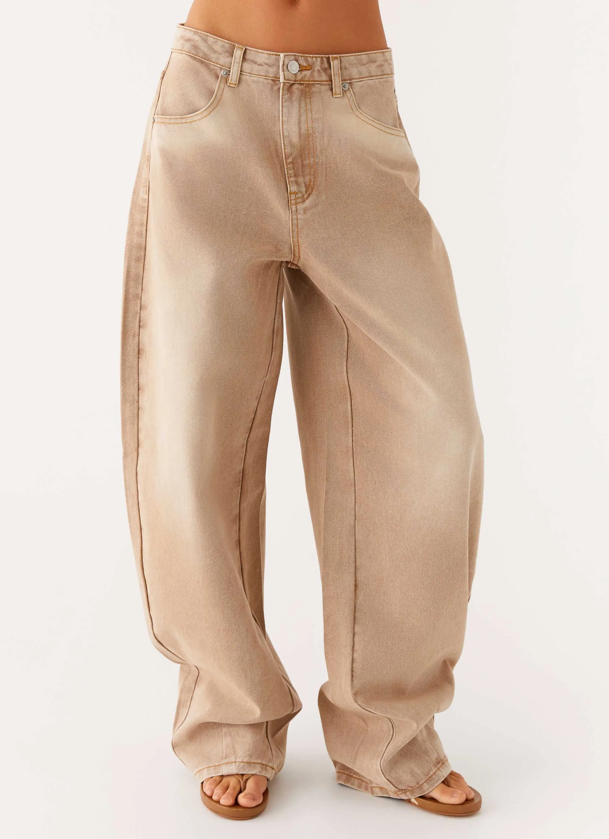 Khalil Baggy Jeans - Tan Smart Look Relaxed Taper