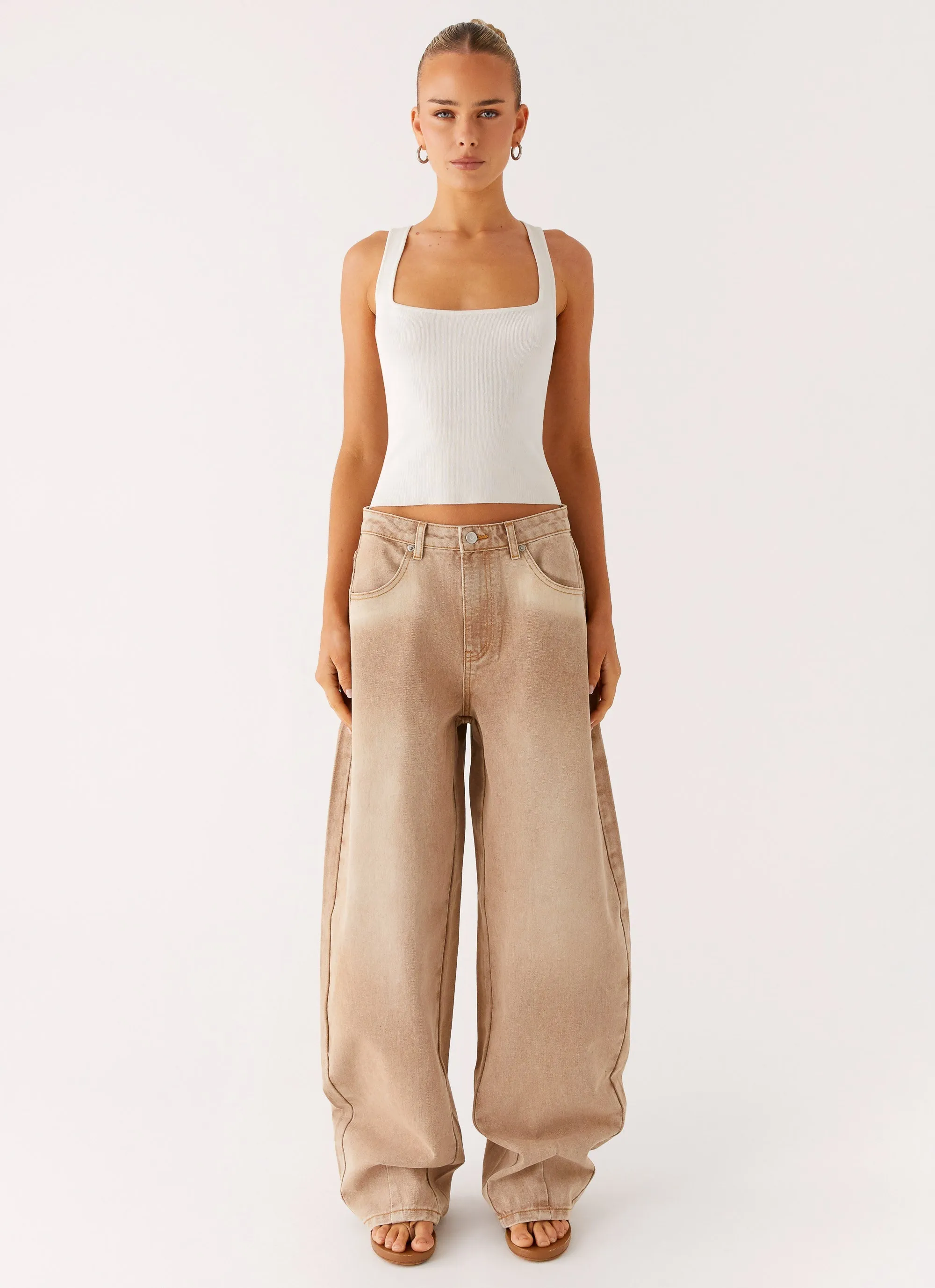 Khalil Baggy Jeans - Tan Comfortable Waist Style Element