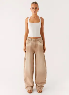 Khalil Baggy Jeans - Tan Comfortable Waist Style Element