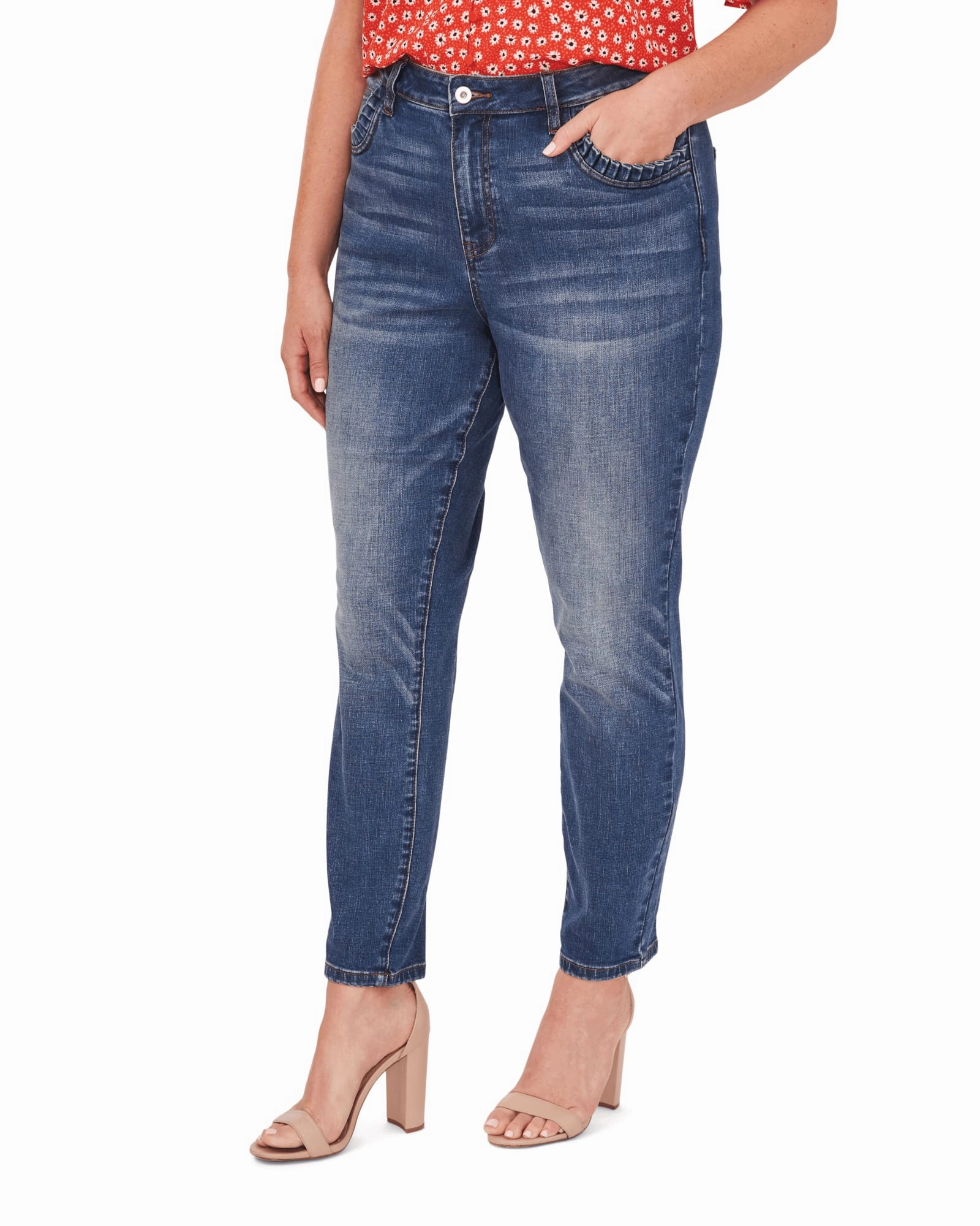 Calm Aesthetic Kimberly Ruffled Straight-Leg Jeans | 464-TRUE BLUE