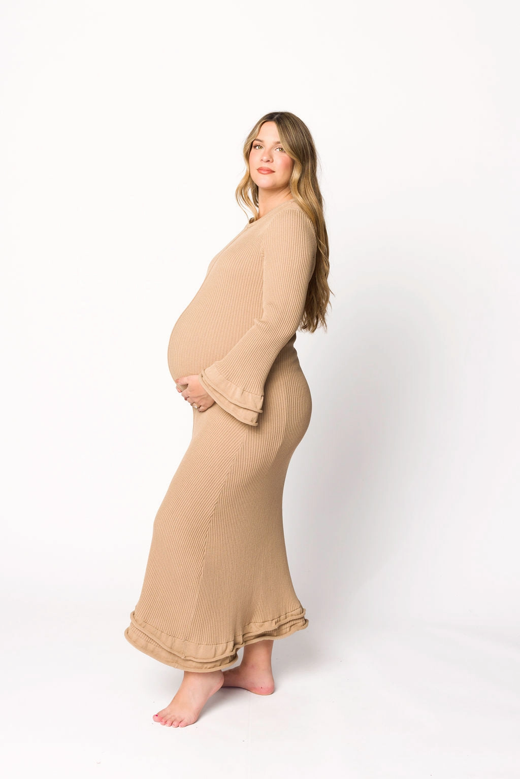 Arlet Dress in Taupe - Bump Friendly Light Sheen