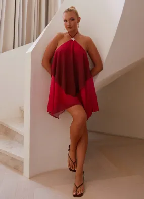 Flowy casual dress Comfortable fit dress for all body types Twin Flame Mini Dress - Fuchsia Gradient