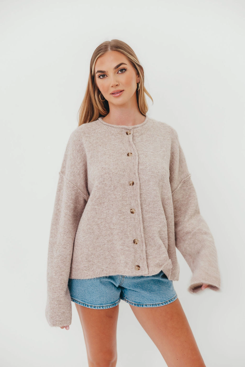 Kyla Cardigan Sweater in Oatmeal Essential Knitwear Quick Layer