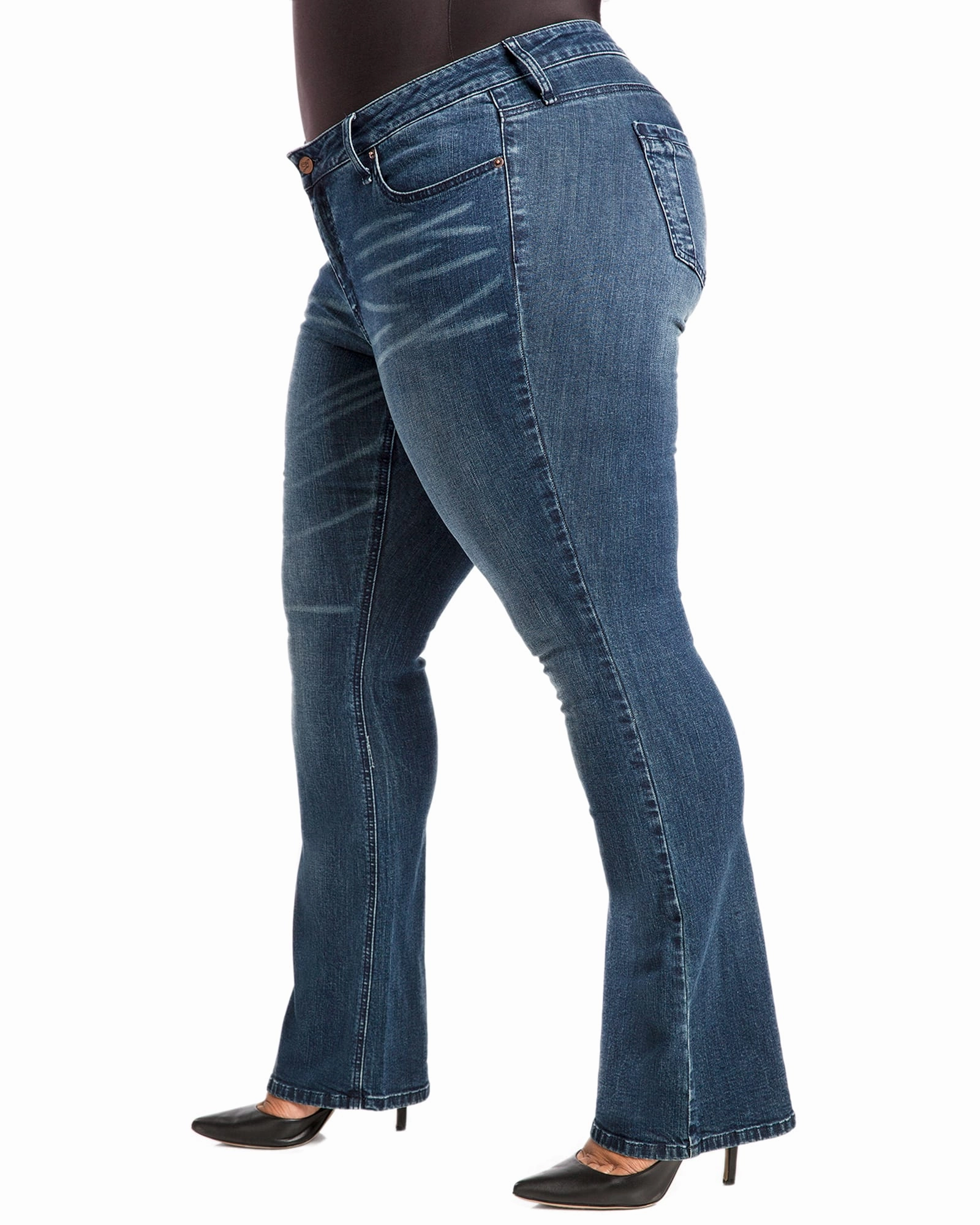 Loose Textured Travel Outfit Lacey Midrise Flare Jeans | Blue Scatter