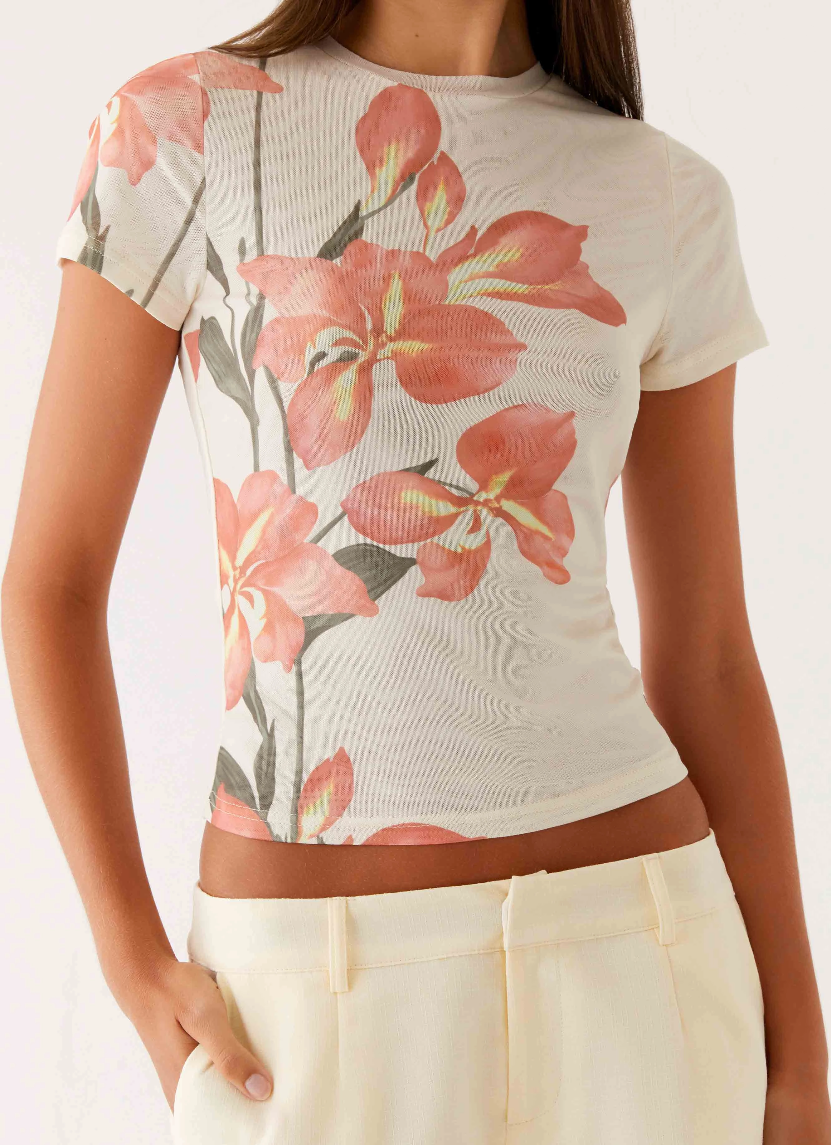 Late Night Mesh Baby Tee - Siena Floral Smooth - operating