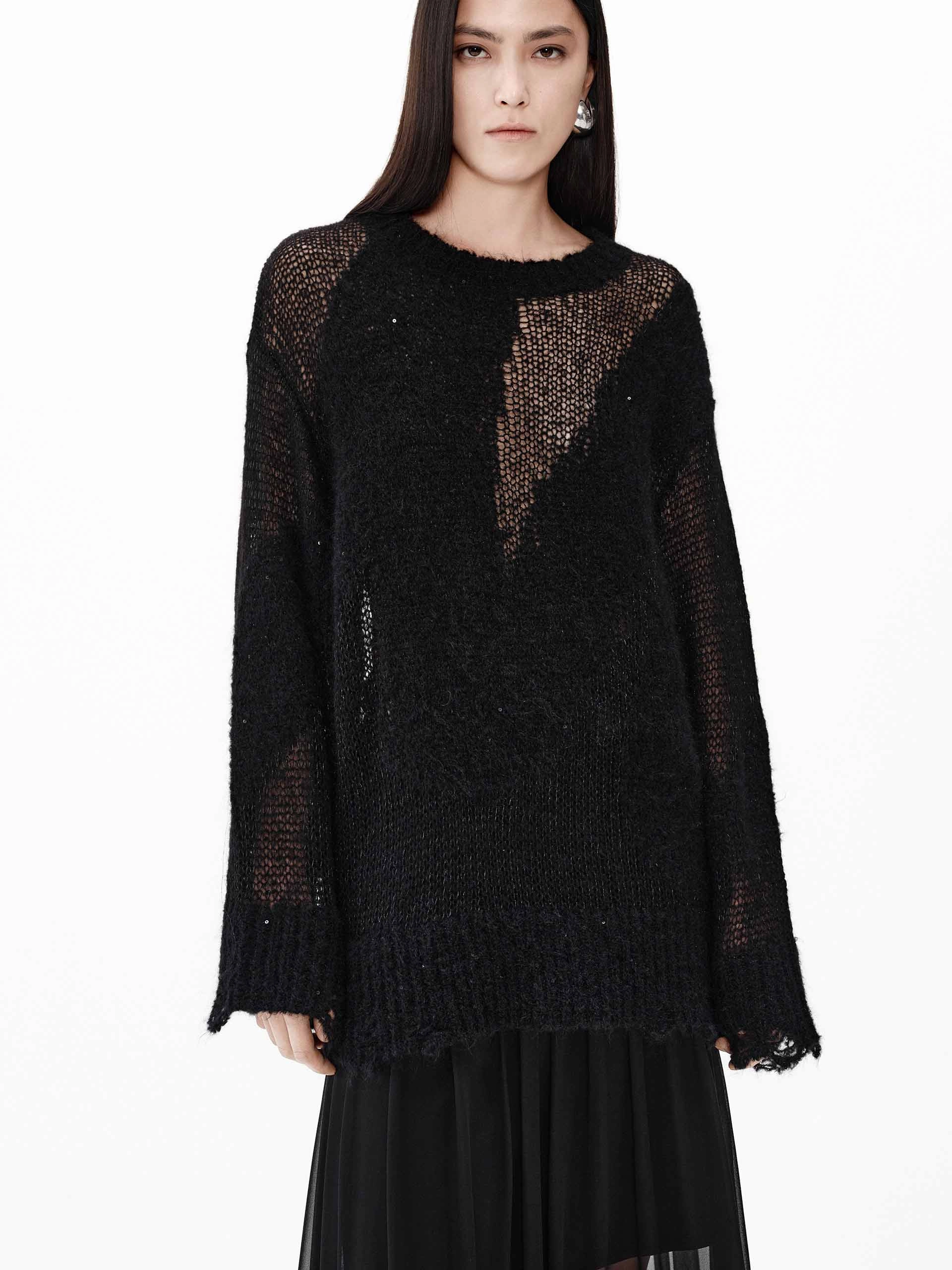 Distressed Sheer Knit Sweater Quick Dressing