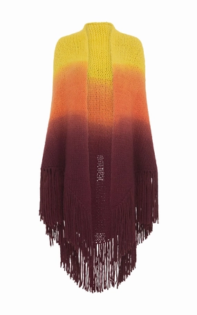Brushed Inner Layer Drop Shoulder Lauren Knit Wrap in Dip Dye Sunrise Welfat Cashmere