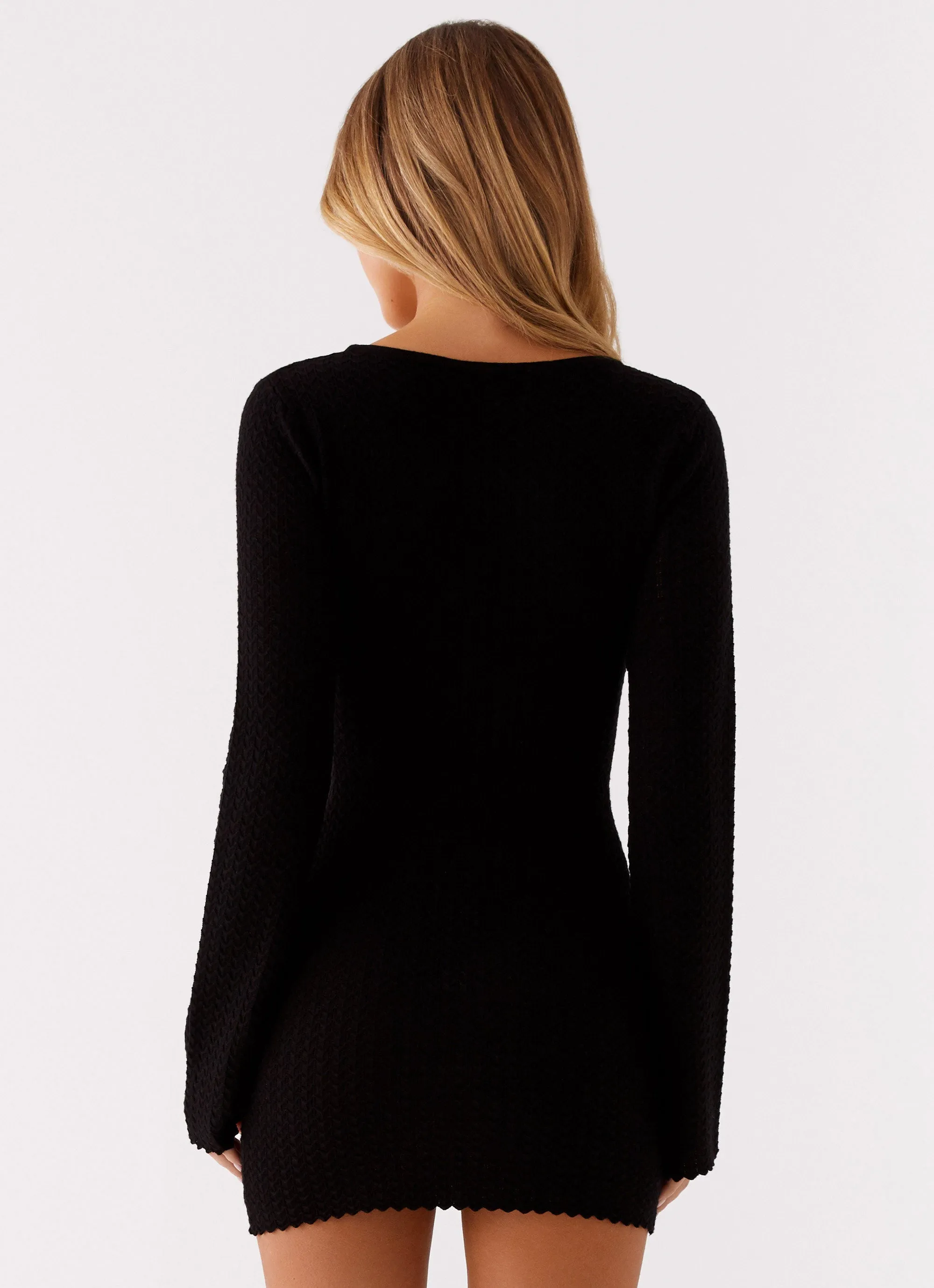 Feminine Design Romantic Soft Lavelle Knit Mini Dress - Black