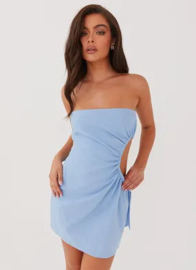 Cozy Cut Breezy Style Rosella Linen Mini Dress - Blue