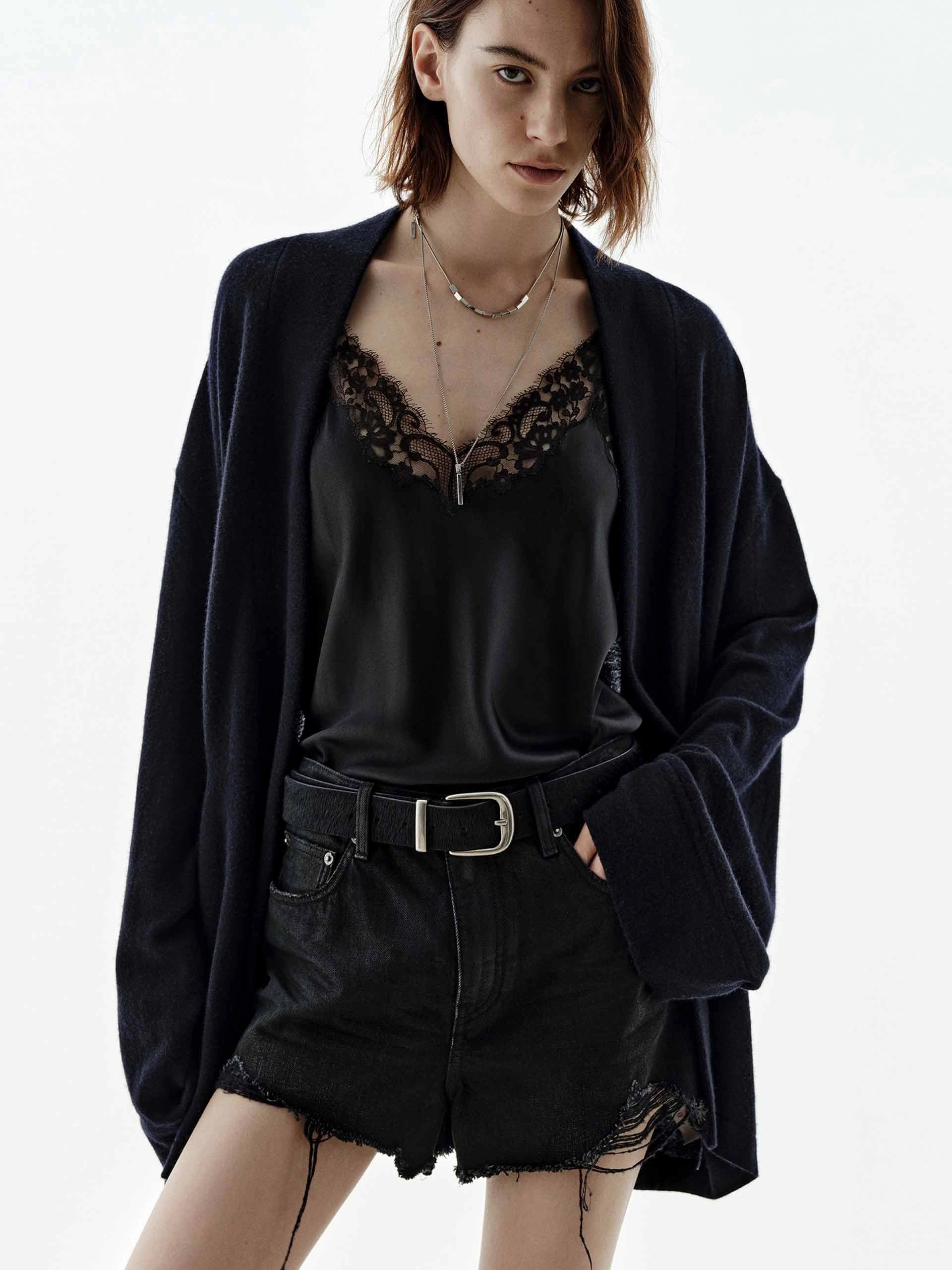 Modern Layer Layered Stitch Detail Waist Tie Loose Cardigan