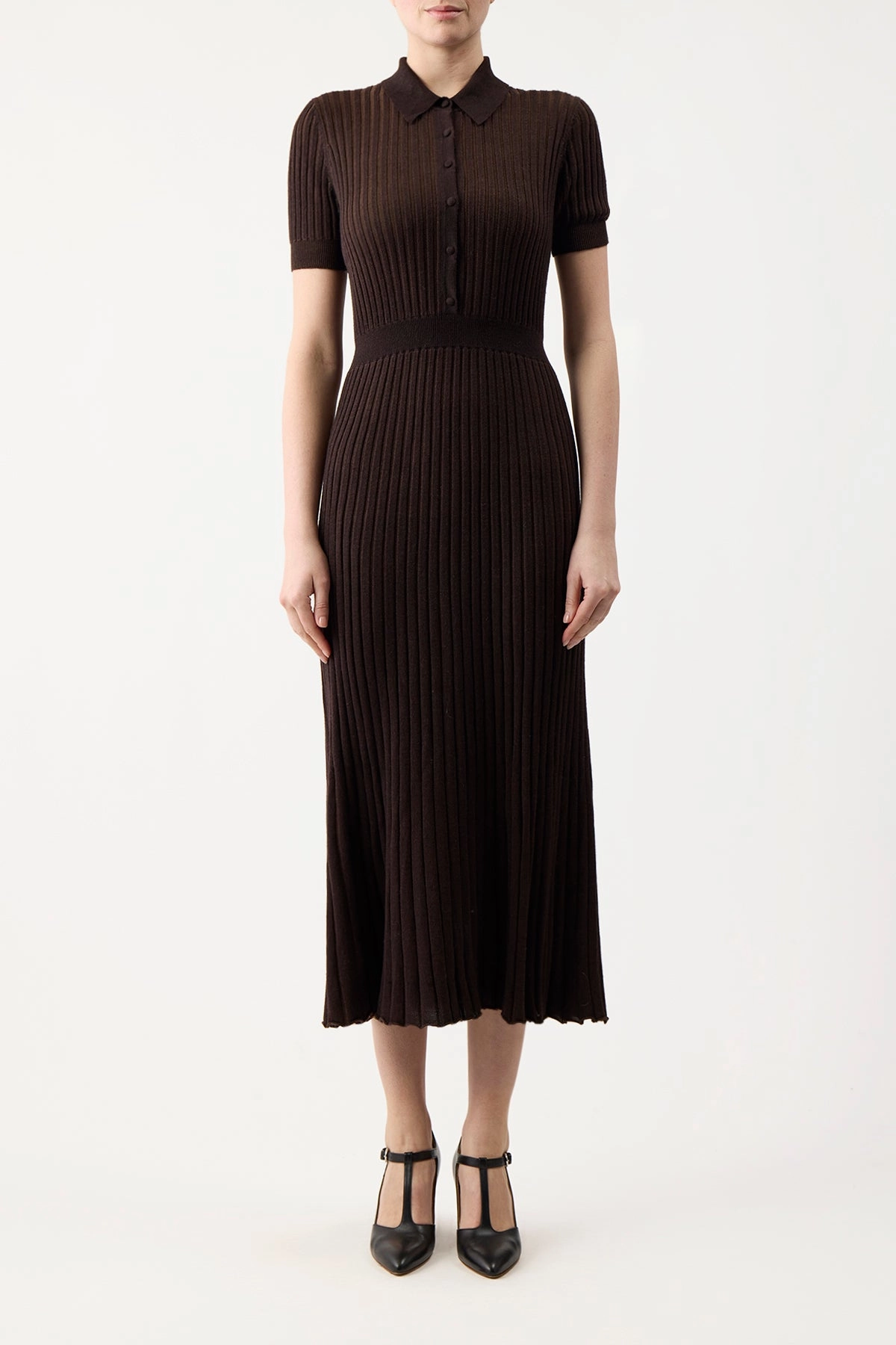 Gentle Stretch Waistband Amor Knit Midi Dress in Chocolate Cashmere Silk
