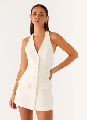 Mira Halter Neck Mini Dress - Ivory Sophisticated Elegance