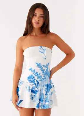 Mario Mini Dress - Blue Floral Print Event Glow Night wear