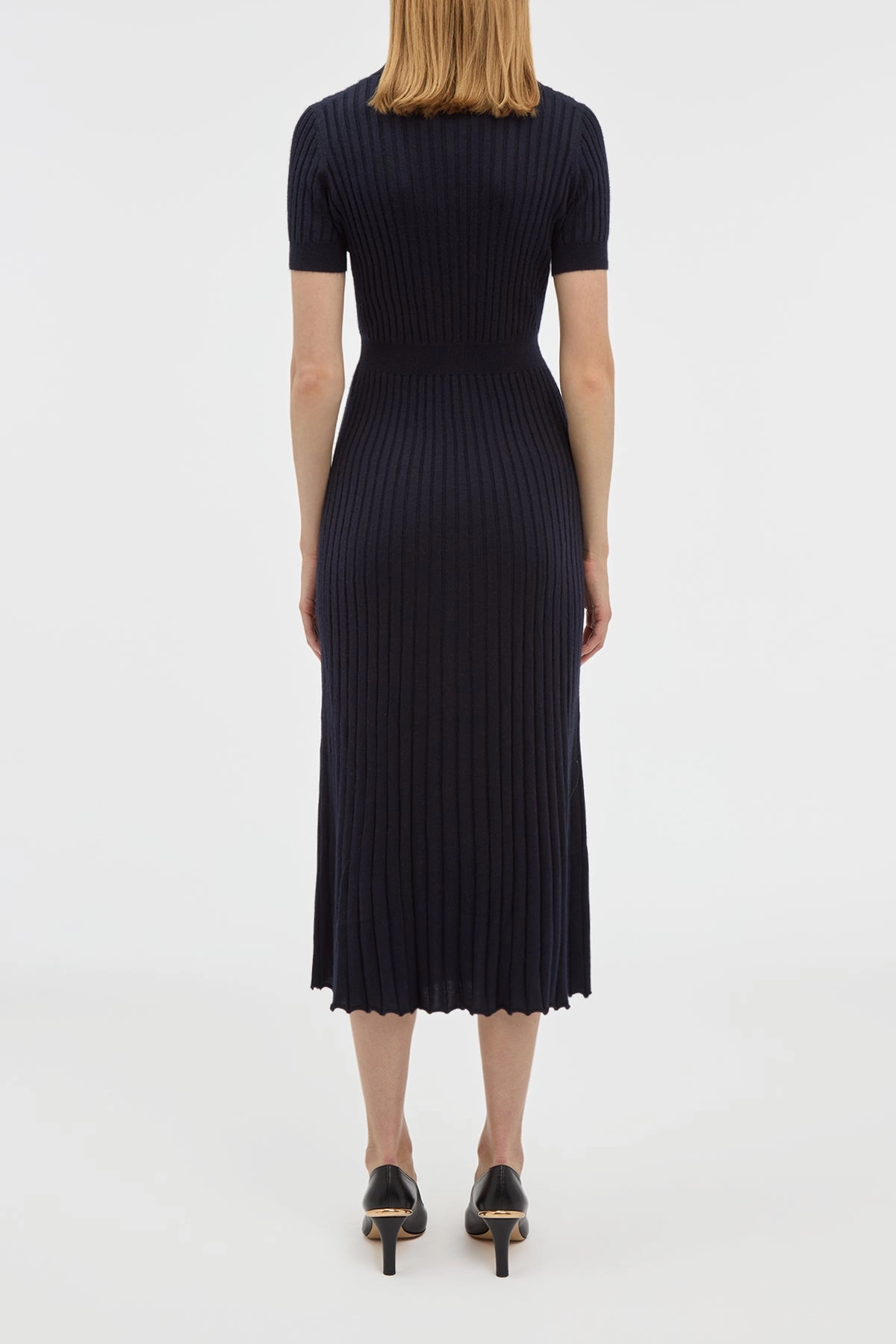 No Effort Amor Knit Midi Dress in Dark Navy Cashmere Silk