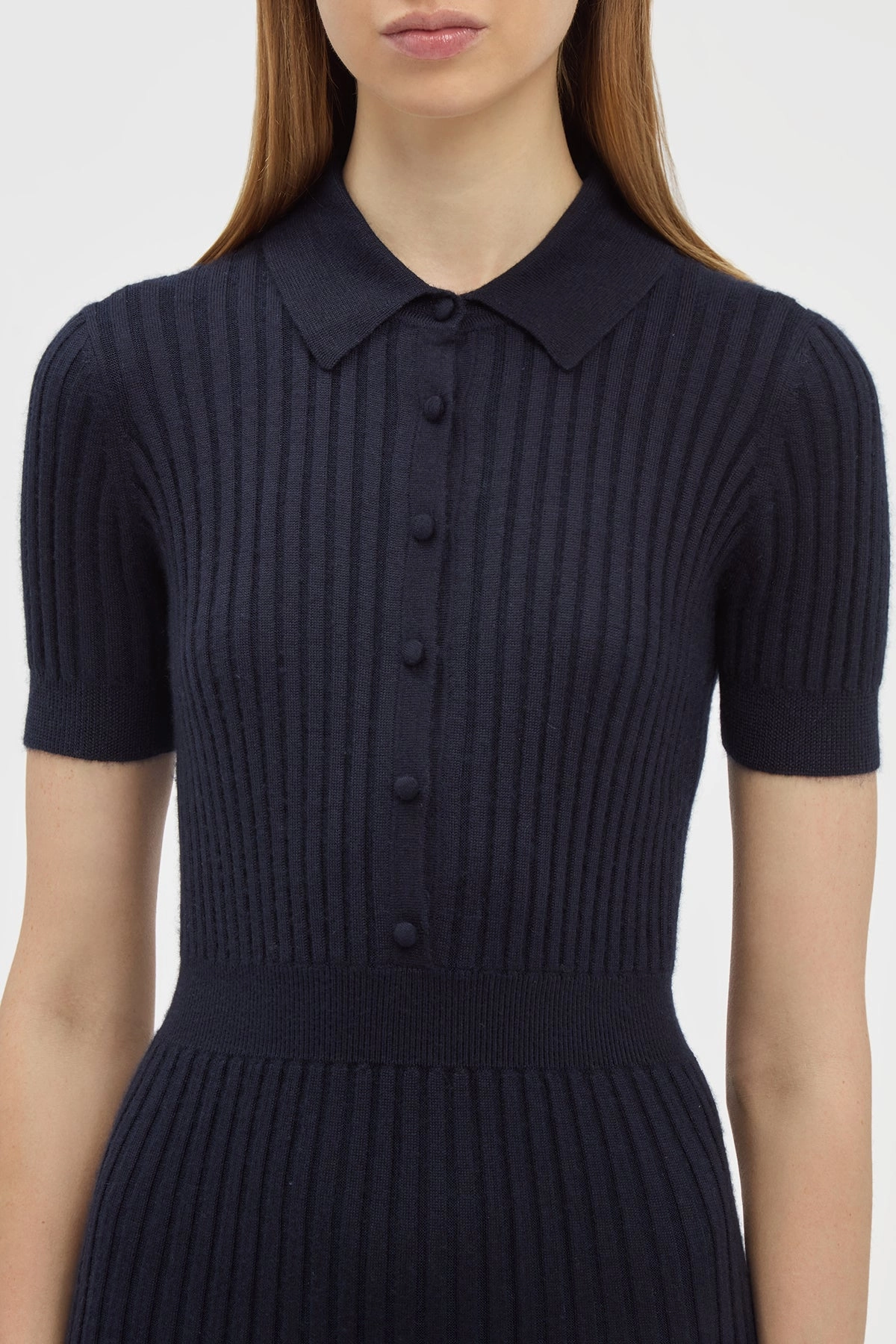 Cozy Finish MidWeight Construction Amor Knit Midi Dress in Dark Navy Cashmere Silk