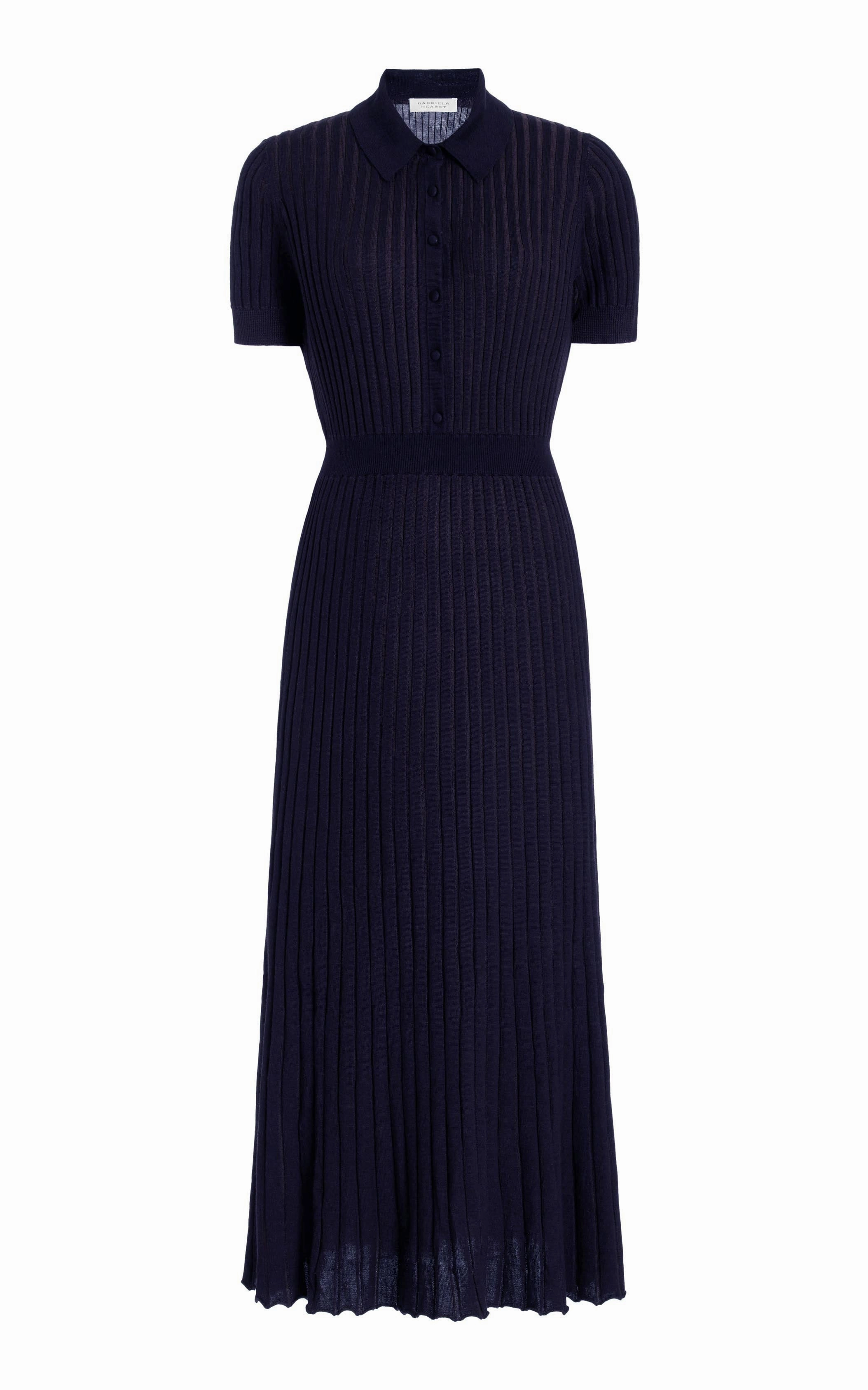 Amor Knit Midi Dress in Dark Navy Cashmere Silk Layer Trend Flexible Ribbing