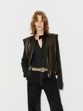 Double Layer Protection AntiStaticCoating Leather Zip Down Vest