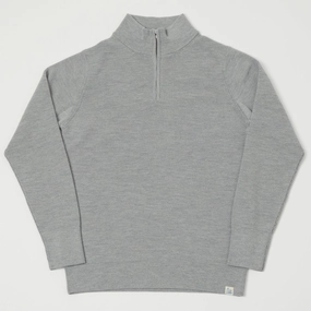 Merz b. Schwanen 'Good Basics' Merino Wool Quarter Zip Pullover - Grey Marl Thermal Air Pocket Casual Comfort