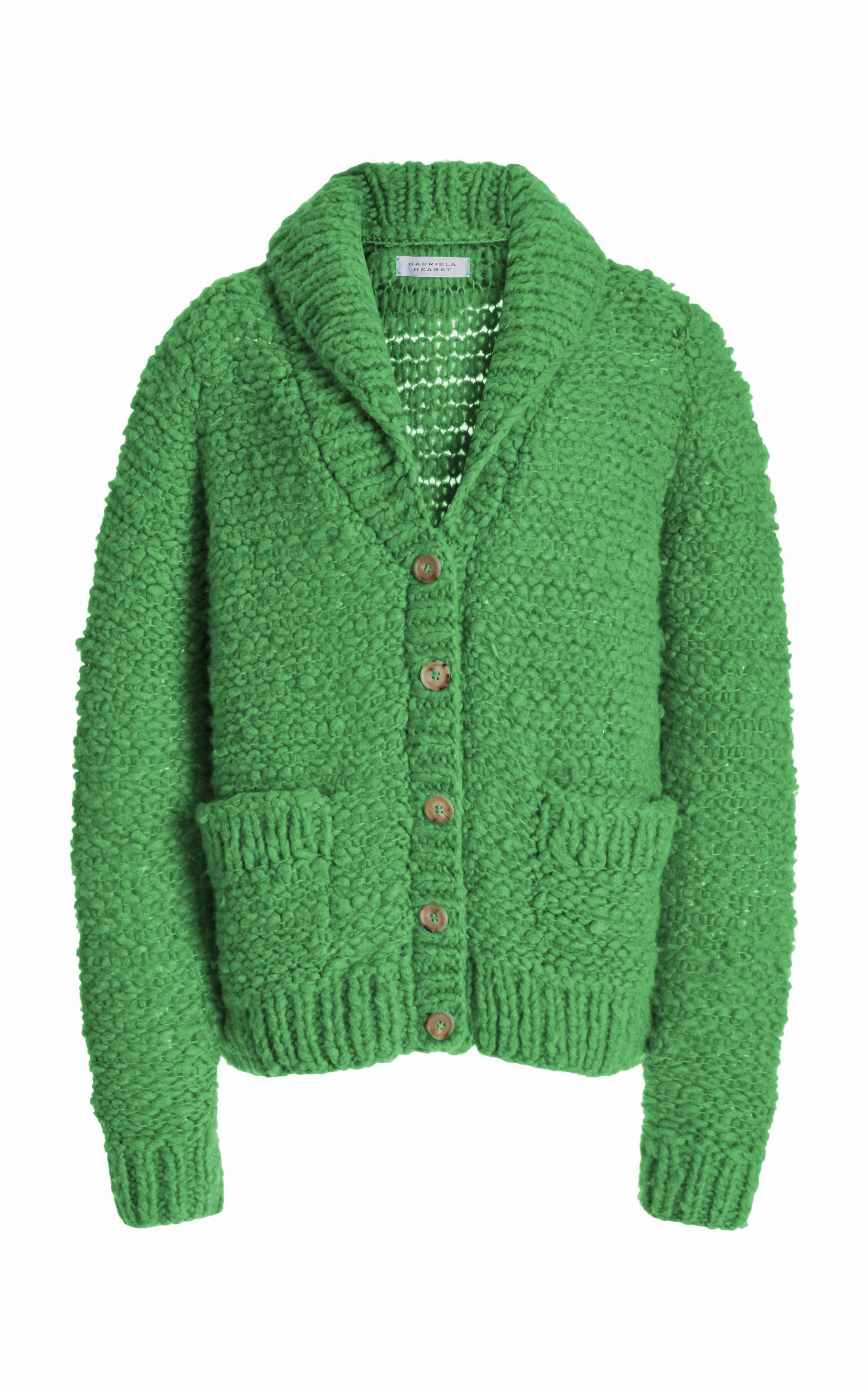 Moses Knit Cardigan in Peridot Green Welfat Cashmere Stretchable Cuffs