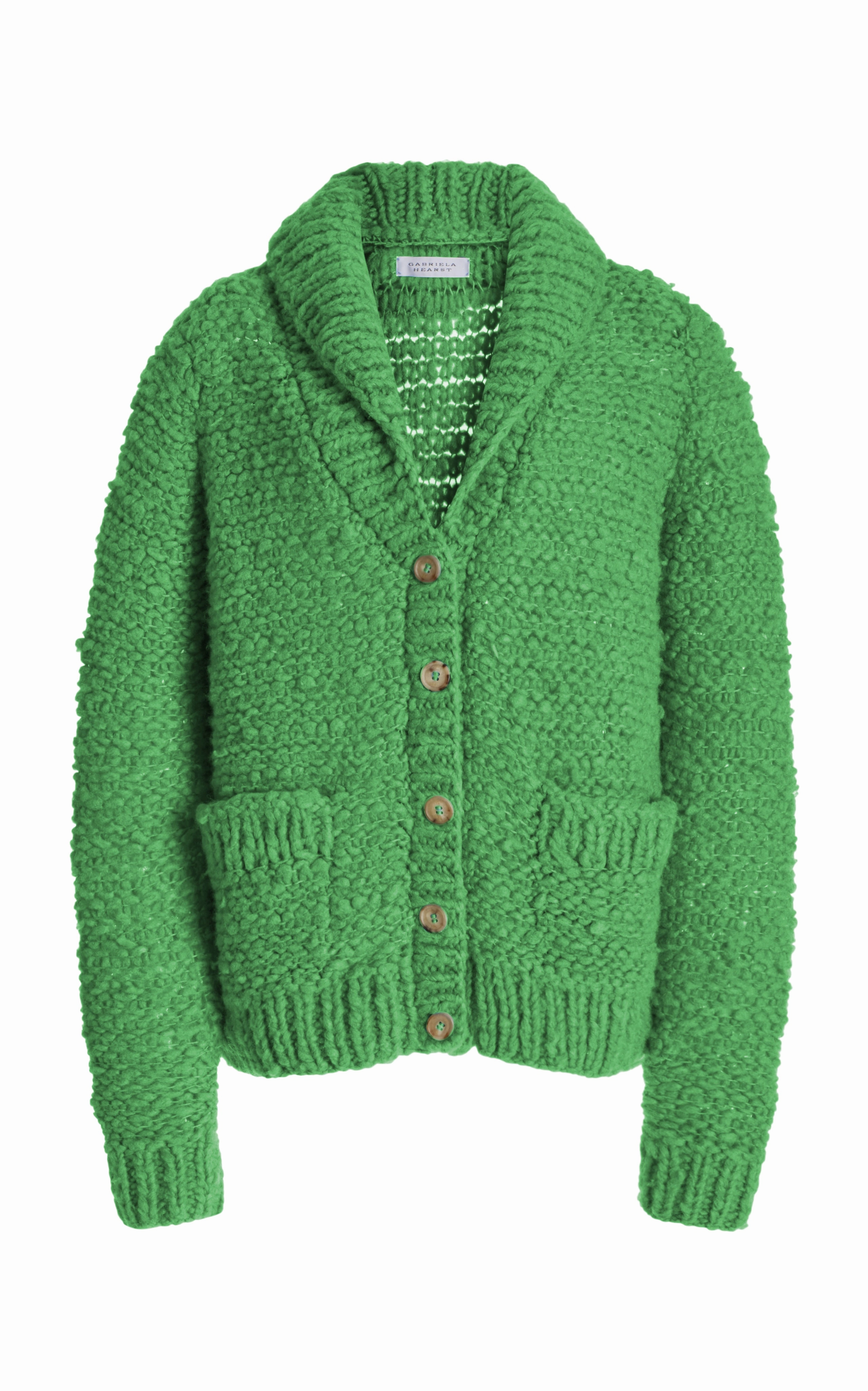 Moses Knit Cardigan in Peridot Green Welfat Cashmere Layered Ventilation Design Breathable Texture