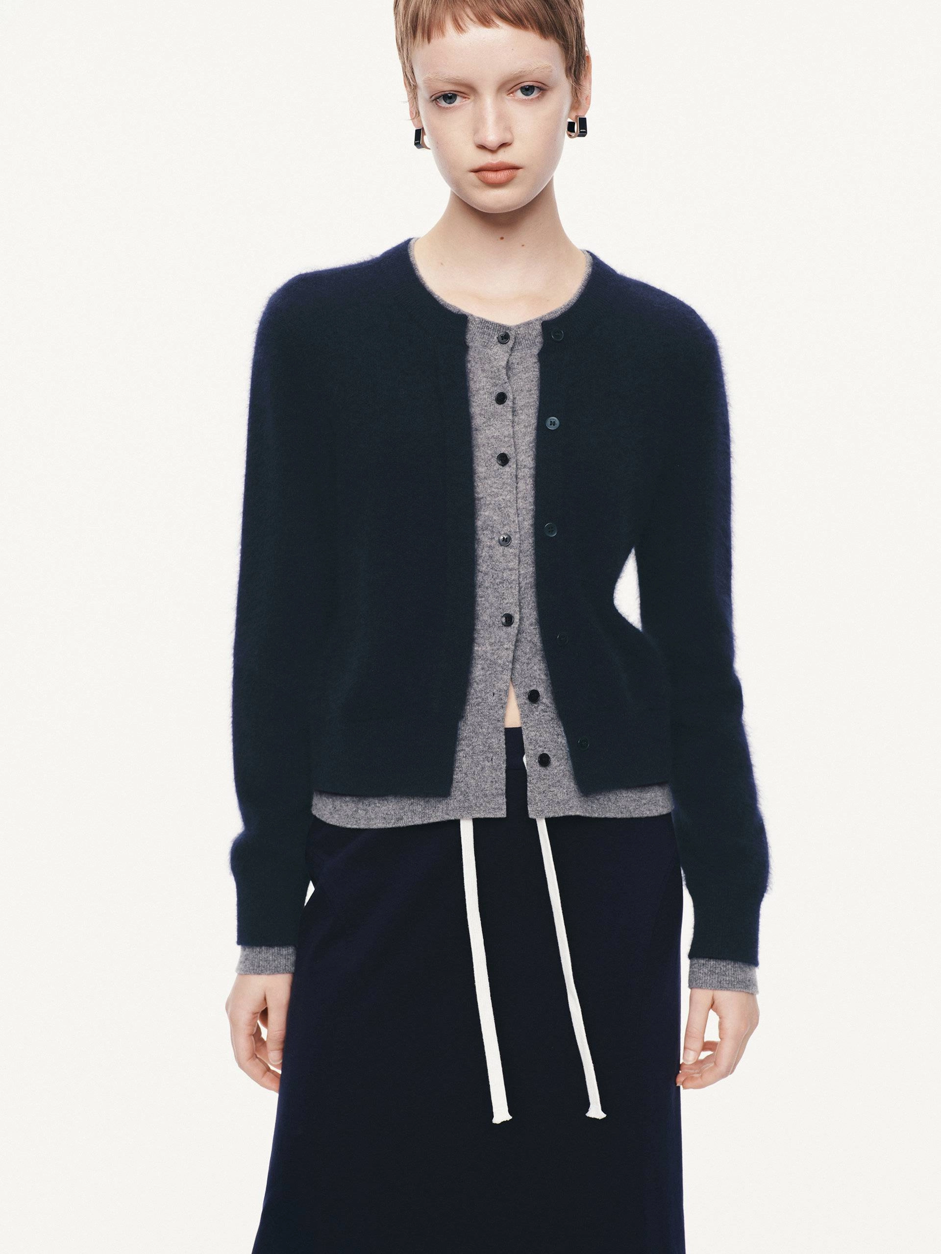 Layered Round Neck Cardigan Simple Casual Style Cool Layer