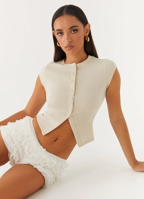 rigid use Temperature Regulating Fabric Blair Cap Sleeve Buttoned Top - Oatmeal