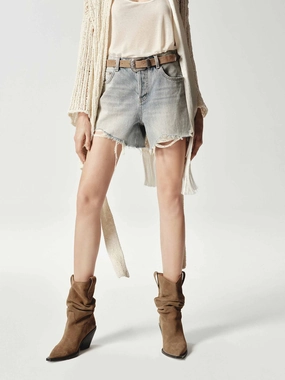 Flats Cotton Raw Hem Denim Shorts