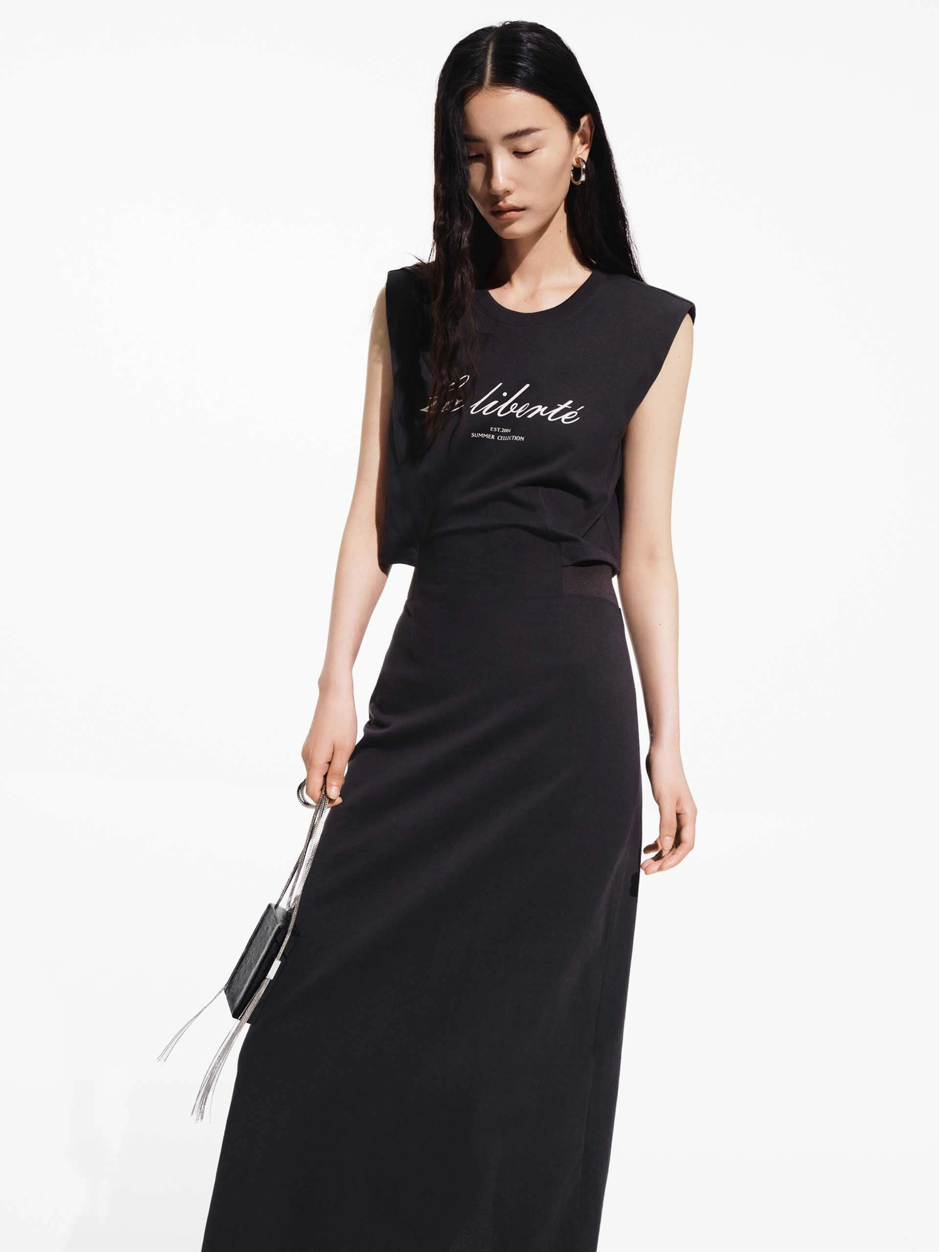 Flowing Texture Cotton Cutout Waist Dress