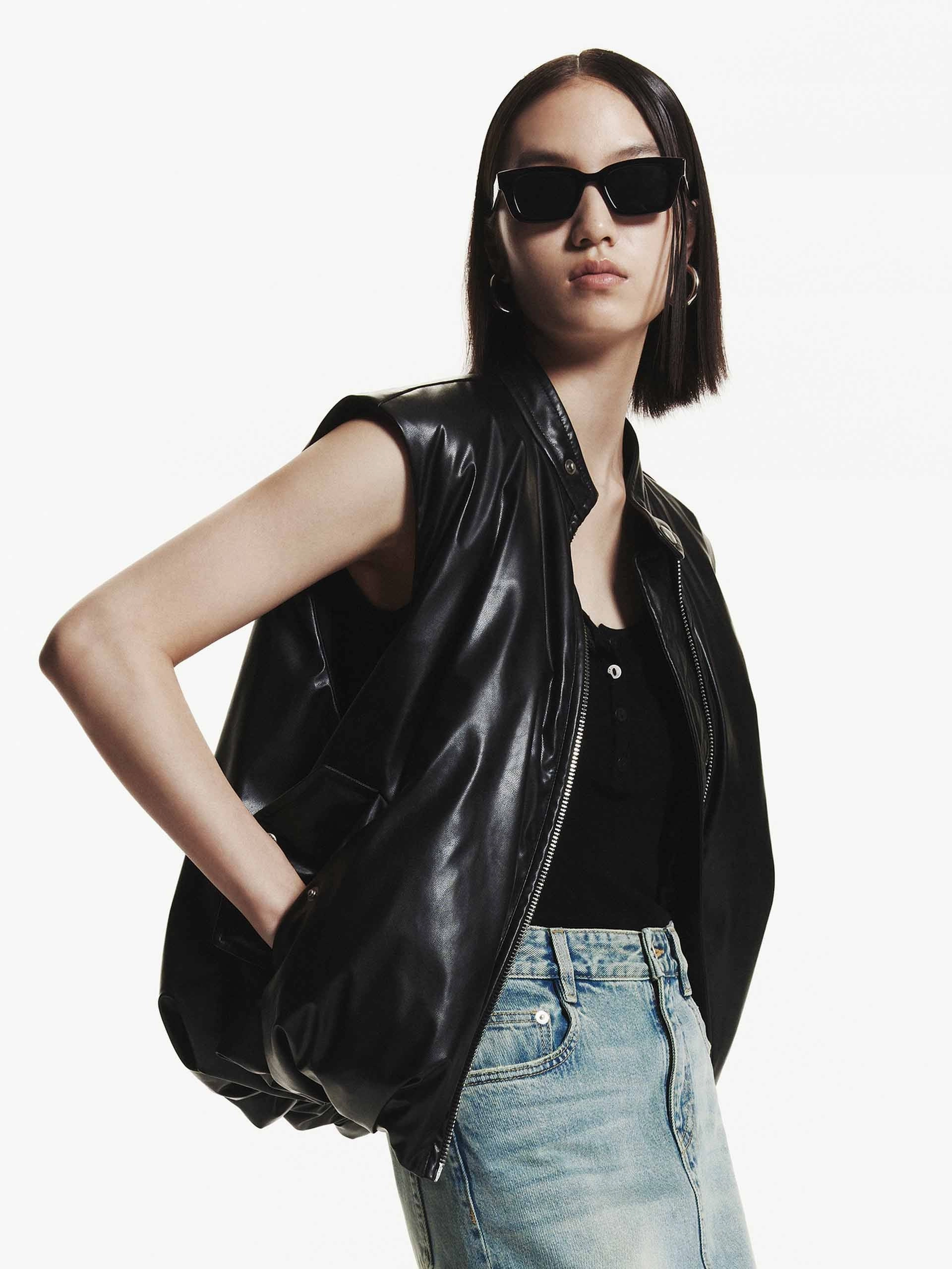 Leather Quilted Down Vest Clean Lines Non Bulky Design