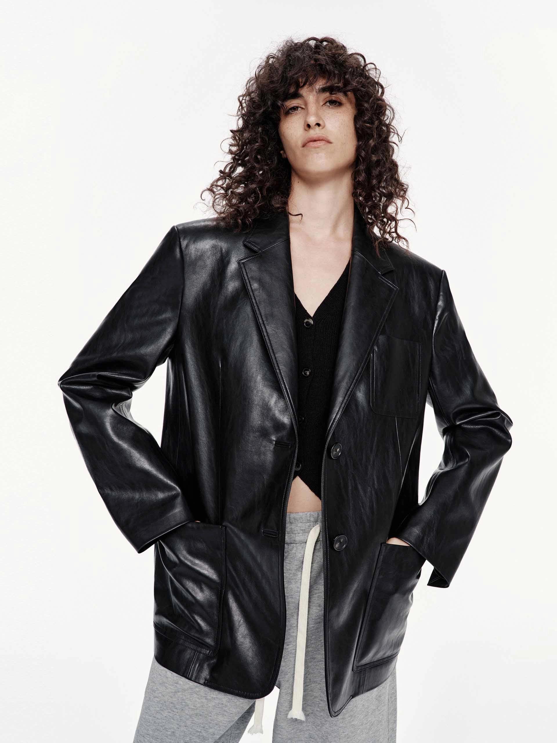 Noise Reduced Fabrics MultiPocketStyle Leather Structured Blazer