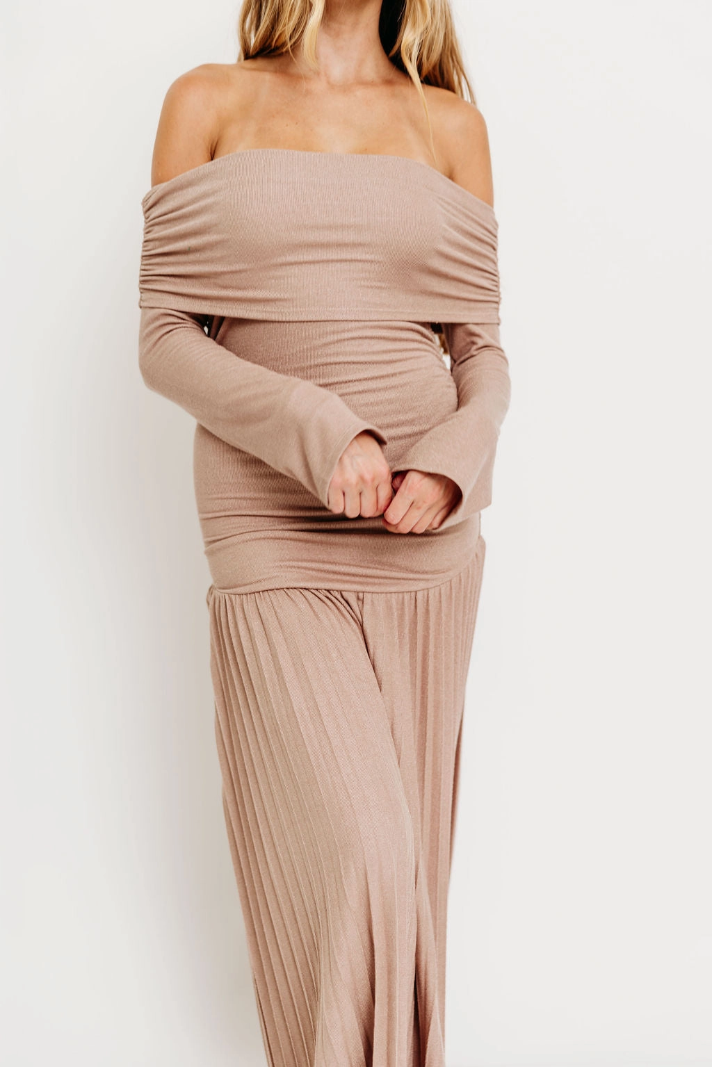 Lennox Long Sleeve Maxi Dress in Taupe Warm Palette Simple Chic