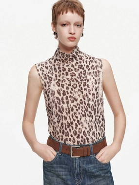 Leopard Print Turtleneck Sweater High Elasticity