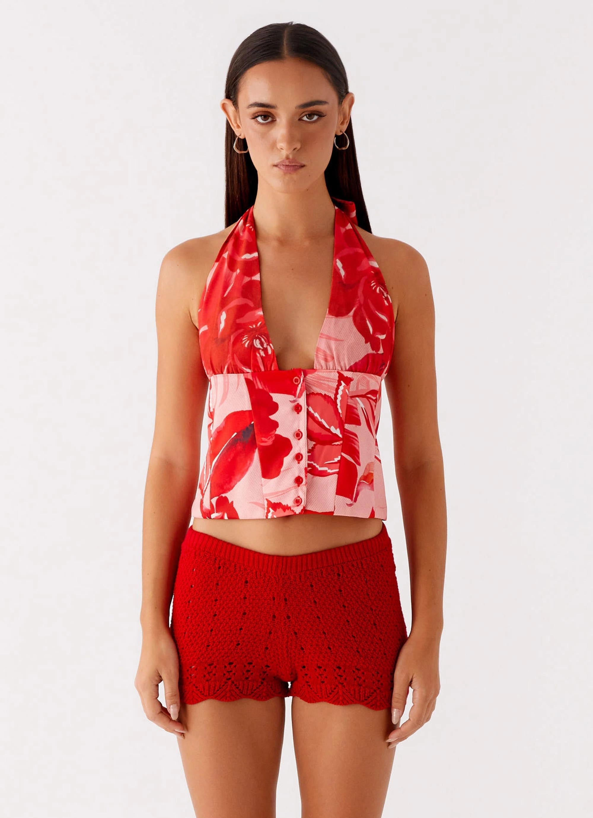 Lets Pretend Halterneck Top - Sicily Sunsets Print unloading spherical