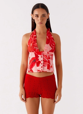 Lets Pretend Halterneck Top - Sicily Sunsets Print unloading spherical