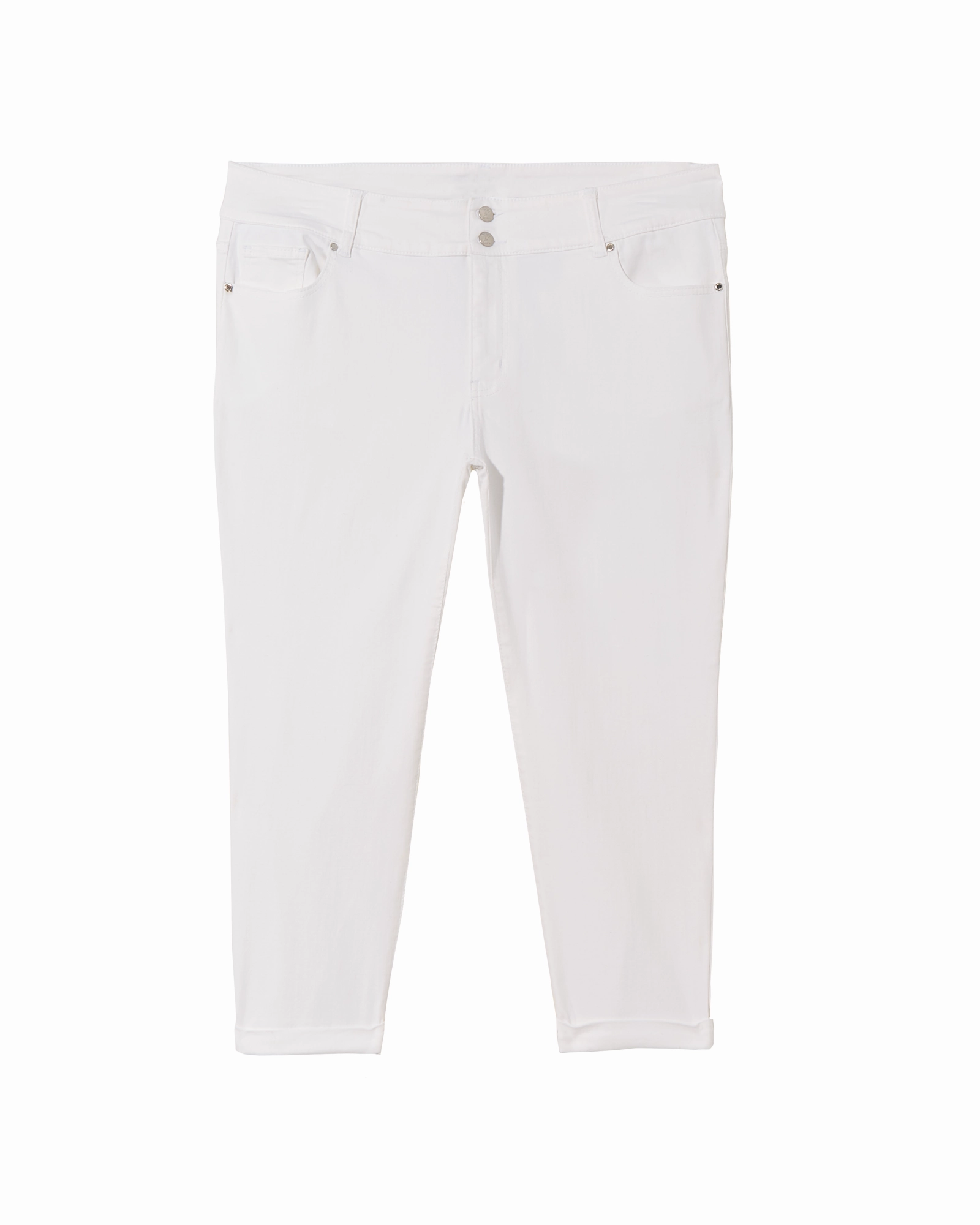 Textured Smart Casual Road Trip Premium Elegant Lexington Cuffed Capri | White
