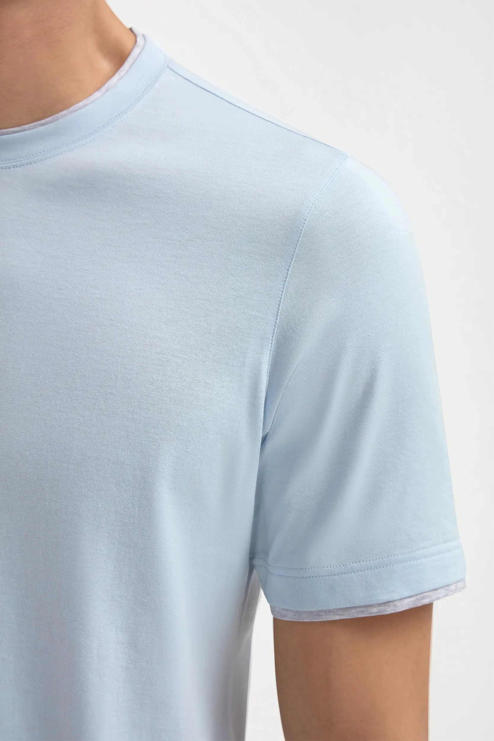Light blue cotton t-shirt with collar detail - Made in Italy Homewear Style Functional Piece