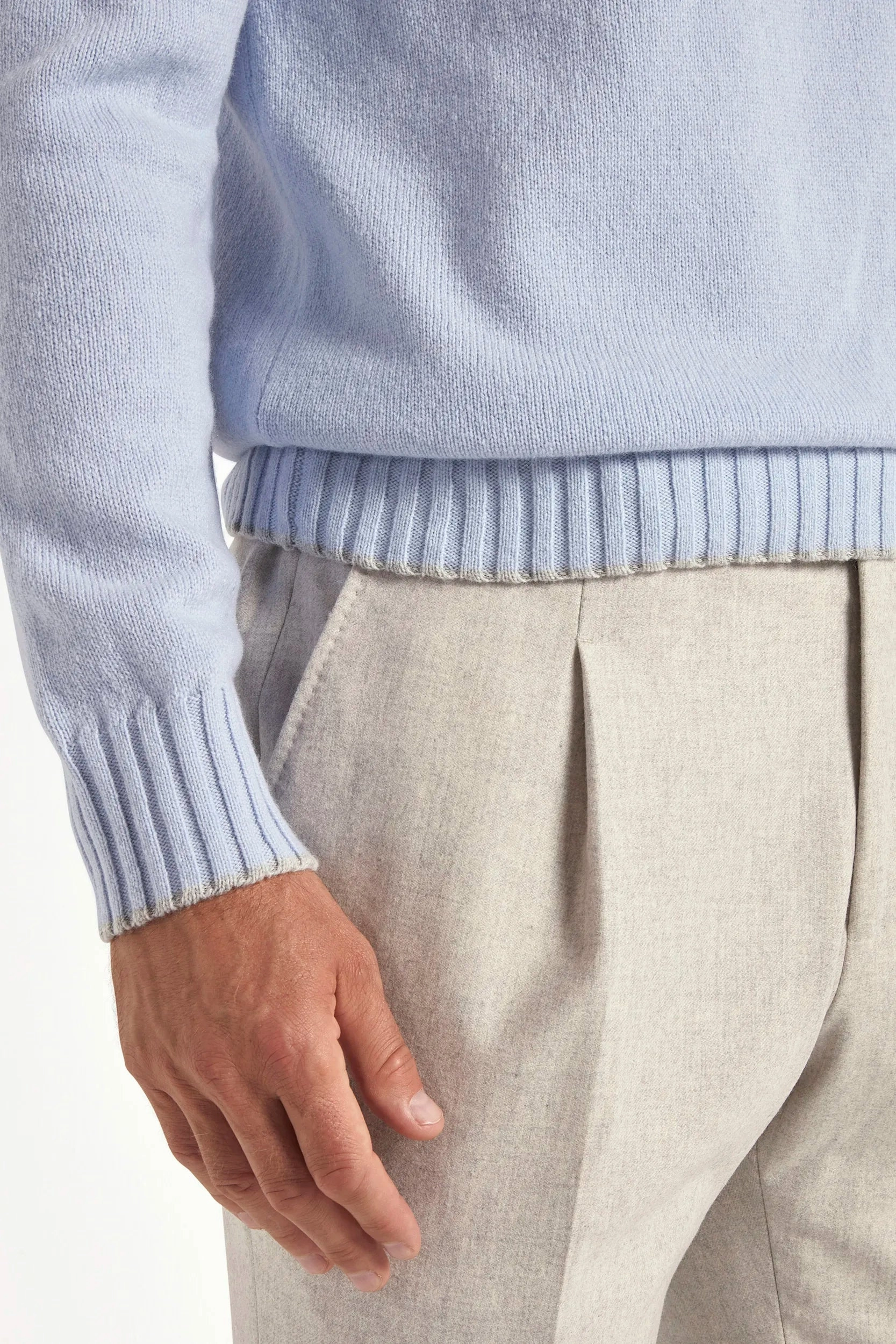 Light blue turtleneck with collar detail ?C Made in Italy Layer Ready Chunky Cable Knit