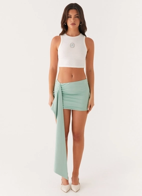 Adalyn Mini Skirt - Mint Stretch Material