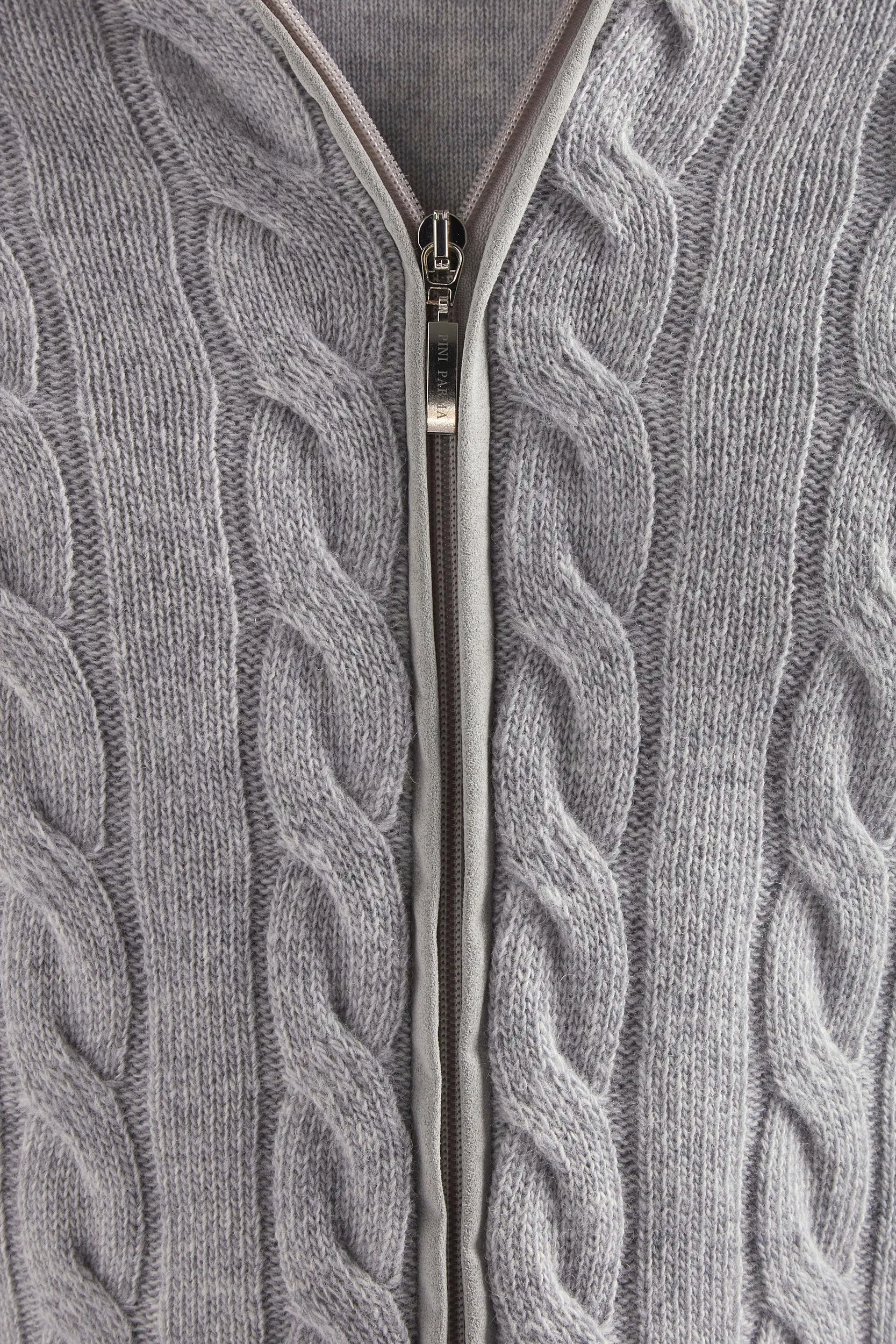 Light grey cable knit cashmere blend full zip ?C Made in Italy Breathable Texture