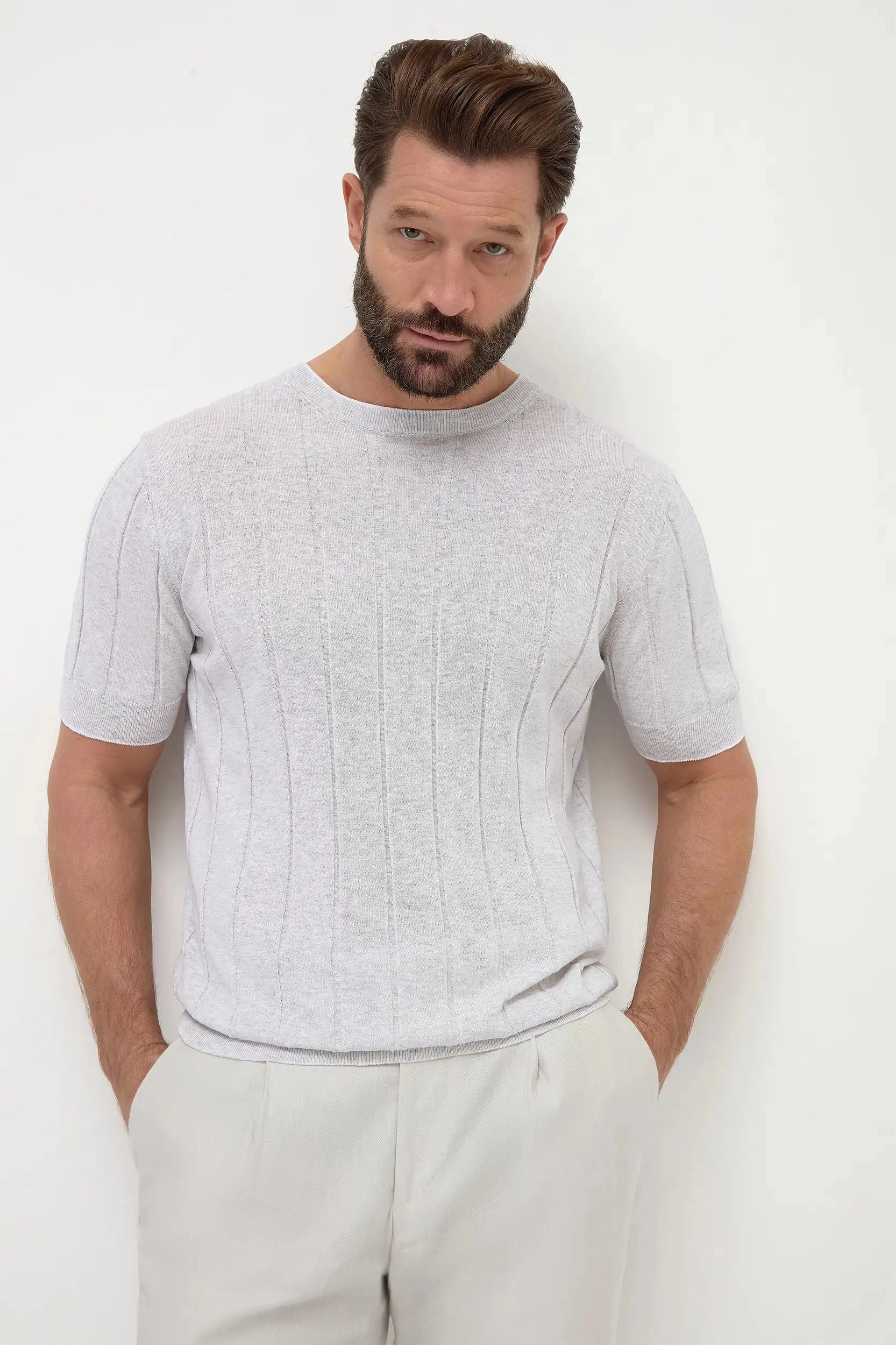 Light grey ribbed t-shirt - Made in Italy Cold Layer
