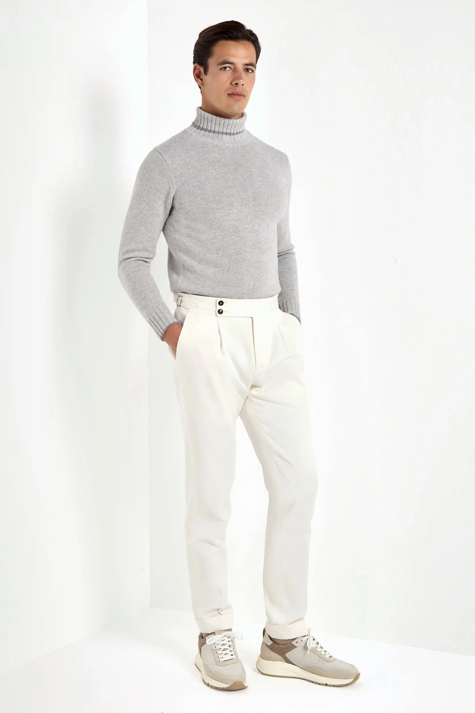 Light grey turtleneck with collar detail ?C Made in Italy Relax time Soft Palette
