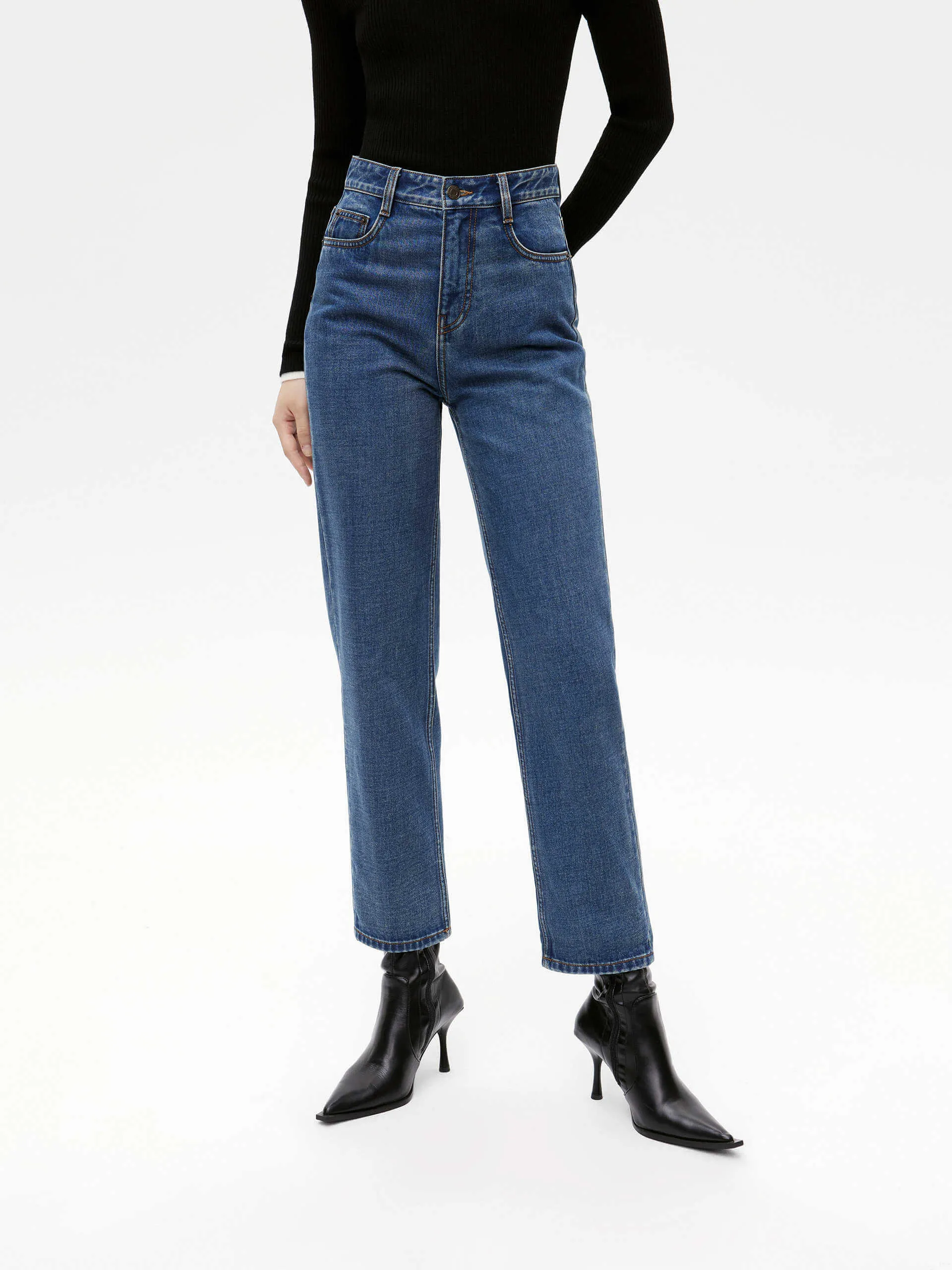 Straight Ankle Jeans Travel Outfit Professional Wear Perfect Waist