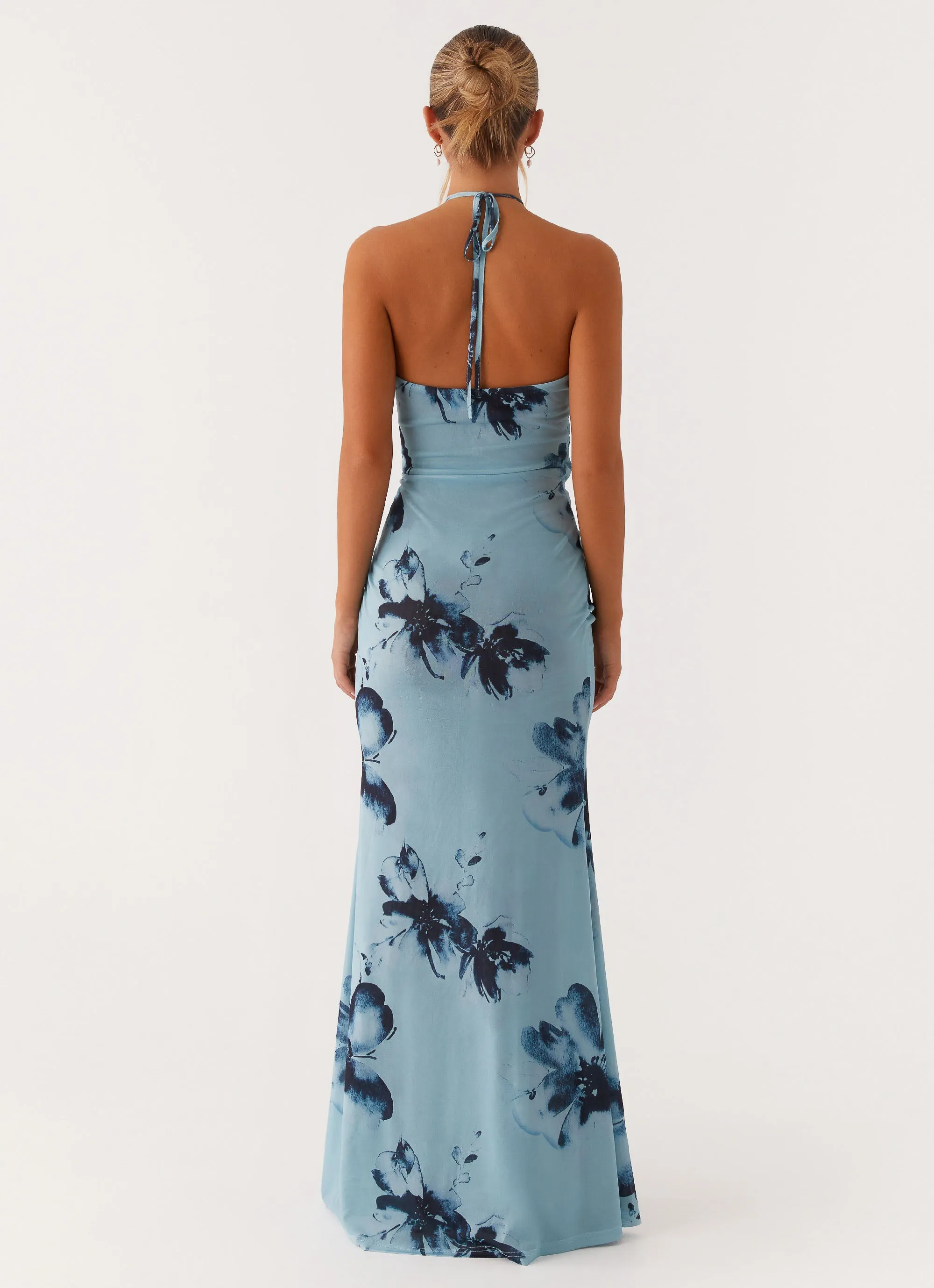 Minimal Touch BiasCutSilhouette Antonia Maxi Dress - Black Blue Floral