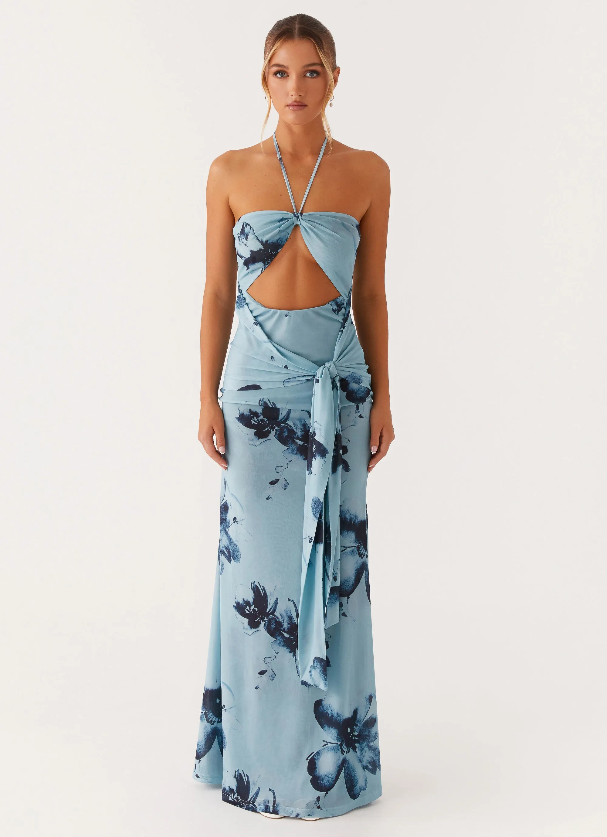 Easy Drape Antonia Maxi Dress - Black Blue Floral