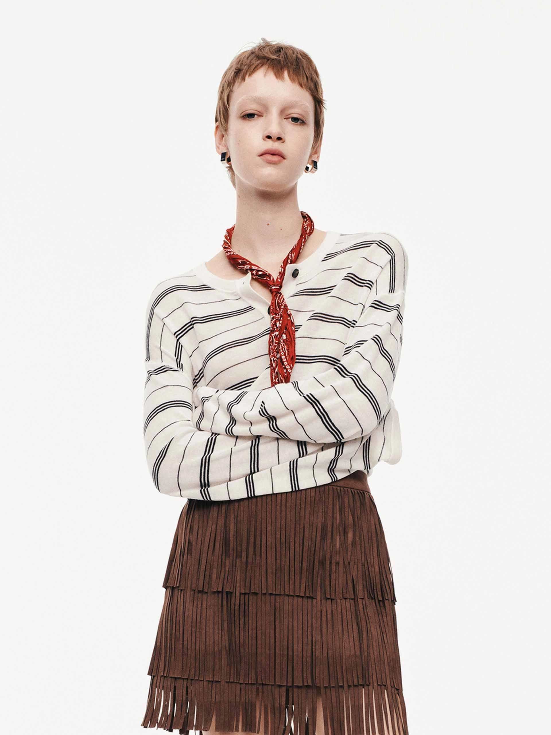 Striped Wool Knit Sweater Casual Comfort Interlock Weave