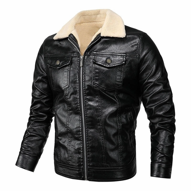 Fresh Function West Louis? Fleece Collar Warm Biker Leather Jacket