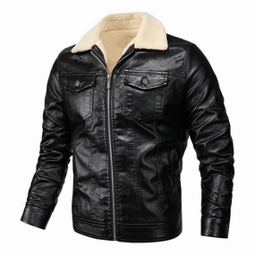 Fresh Function West Louis? Fleece Collar Warm Biker Leather Jacket